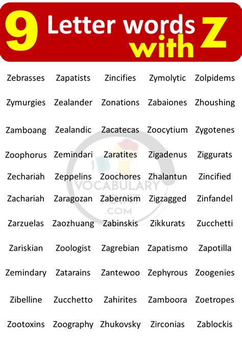 9 Letter Words Starting with Z - Vocabulary Point