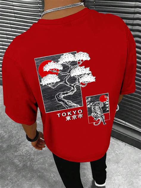 Manfinity Homme Men Japanese Letter & Tree Print Tee | SHEIN USA