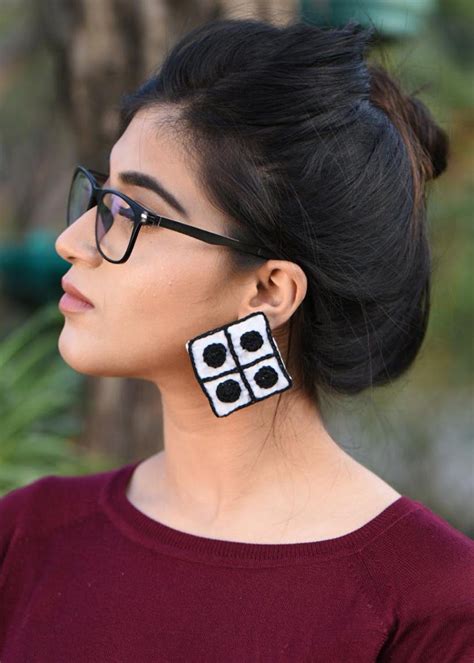Get Threadwork Detail White Square Earrings at ₹ 750 | LBB Shop