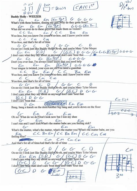 Buddy Holly (Weezer) Guitar Chord Chart - Capo 1st Fret