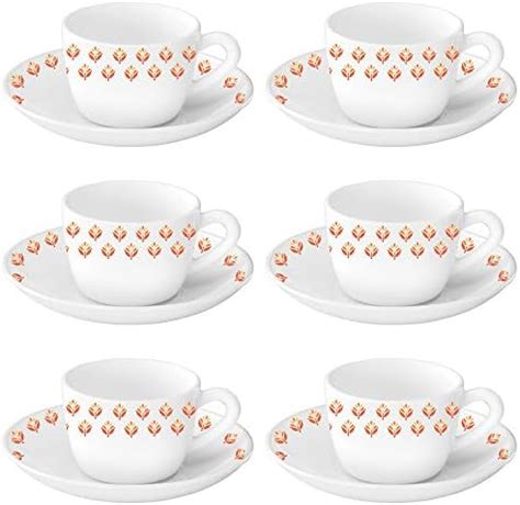 Larah by Borosil Gardenia Cup and Saucer Set, 140ml, 12-Pieces, White ...