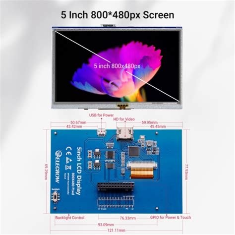 Elecrow RR050 5 Inch Resistive Touch Screen TFT Display 800x480 – Robocraze