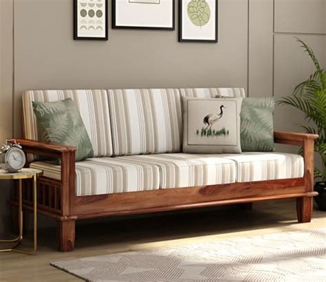RATANDHARA FURNITURE Solid sheesham Wood Wooden 3 Seater Sofa for ...
