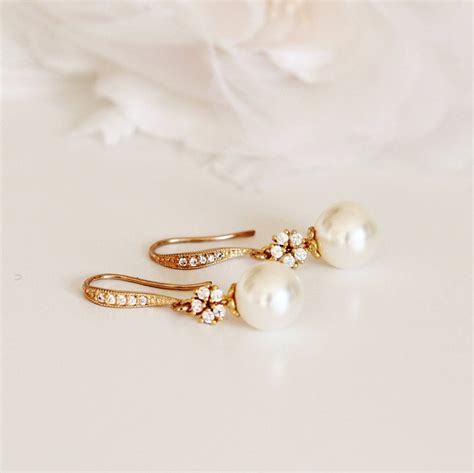 Buy Bridal Earrings Gold Wedding Earrings, Vintage Style Drop Pearl ...