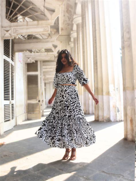 Black and White Printed Cotton Skirt Set for Women | WhySoBlue
