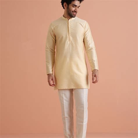 Men Cream Regular Fit Solid Kurta Trouser Set – Kisah