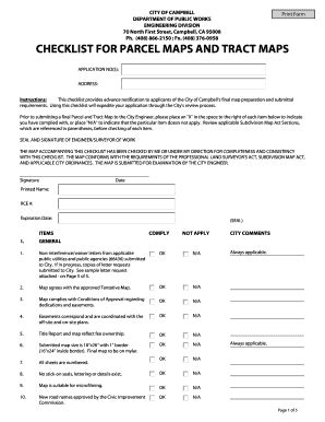 Fillable Online ci campbell ca CHECKLIST FOR PARCEL MAPS AND TRACT MAPS ...