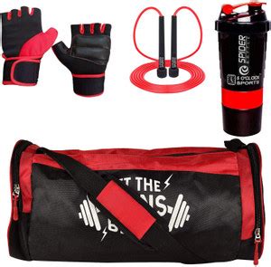 5 O' CLOCK SPORTS Combo of Let The Gains Begin (Red) Gym Bag, Gloves ...