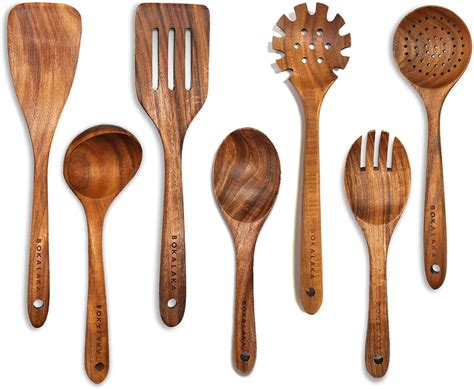 Amazon.com: Teak Wooden Kitchen Utensil Set - 7Pcs Wooden Cooking ...