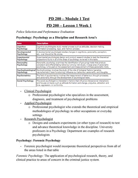 Module 1 Exam - Summary Police Psych - PD 200 – Module 1 Test PD 200 ...