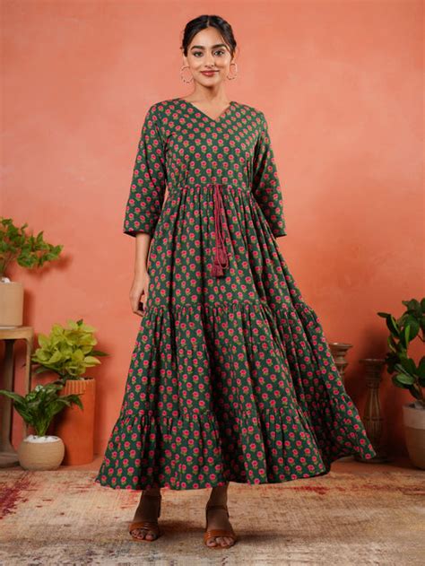 Buy Soft Cotton Floral Anarkali Green Dress TP5835T | Aramya