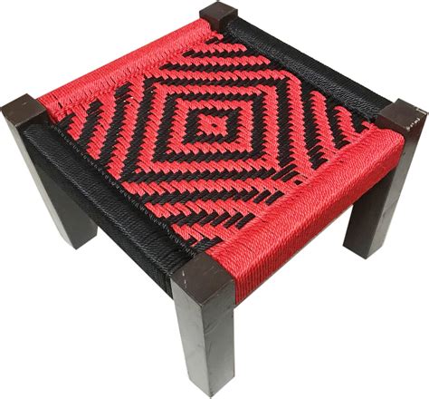 Handmakers Black and Red Wooden Weaving Chowki