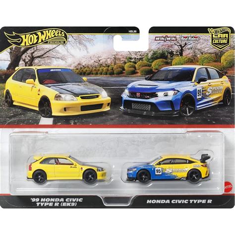 Hot Wheels 1:64 '99 Honda Civic Type R (EK9) & Civic Type R – Premium Car Culture 2-Pack JBL00 ...