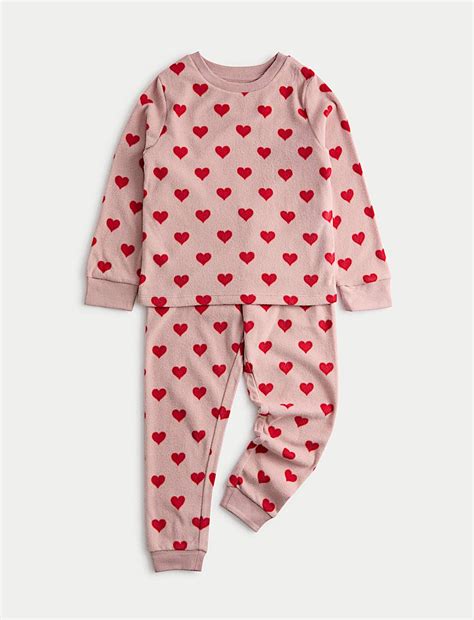 Buy Fleece Heart Print Pyjamas (1-16 Yrs) at Marks & Spencer