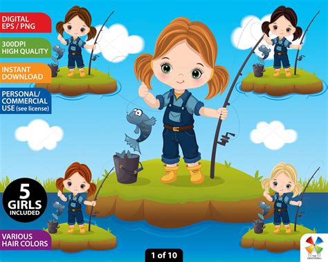 Girl Fishing Clip Art