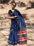 Cotton Floral Designer Blue Jamdani Saree|Rahma Sakhi|Suta