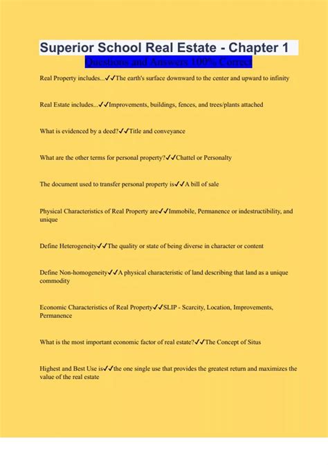 Superior School Real Estate - Chapter 1 Questions and Answers 100% ...