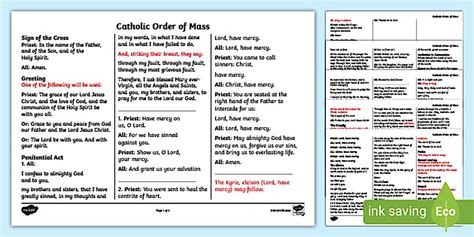 Catholic Order Of Mass Layout