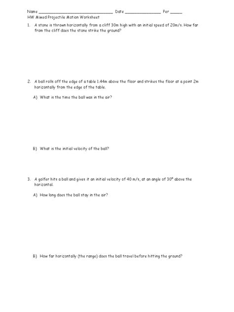 Image result for Vertical Projectile Motion Worksheet