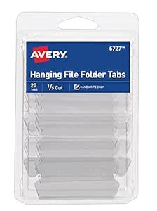 Avery Hanging File Tabs, 1/5 Cut, Clear, Permanent, Pack of 20 (06727 ...