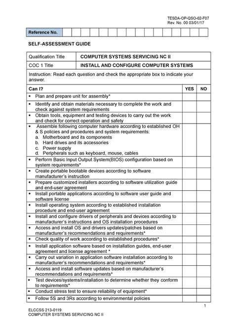 Computer Systems Servicing NC II - 1 ELCCSS 213- COMPUTER SYSTEMS ...