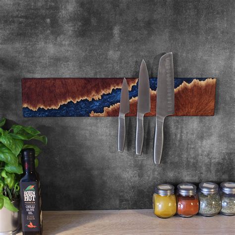 Premium Epoxy River Knife Holder, Magnetic Knife Rack, Wood Knife Strip ...