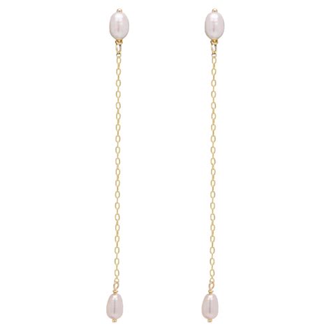 Dangle Pearl Earring solid 14 Karat yellow gold 2.5' inch long at 1stDibs