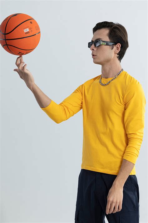 Yellow Full Sleeves 4-way Stretch Crew Neck T-Shirt - SNITCH