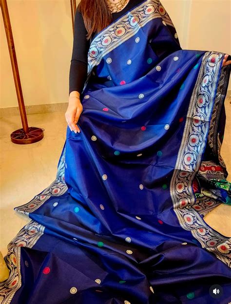 Midnight Blue Revival Baluchari Silk Saree with Traditional Galani Wea ...