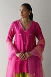 Buy Pink Silk, Brocade Embroidery V-neck Floral Woven Kurta And Sharara ...