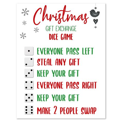 Christmas Gift Exchange Dice Game Printable