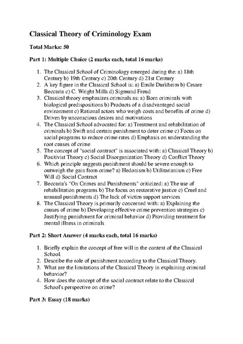 Classical Theory of Criminology Exam - The Classical School of ...