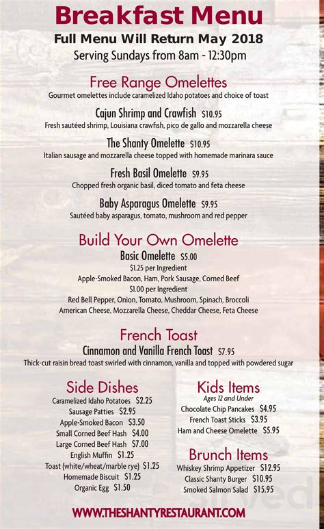 The Shanty Restaurant menu in Wadsworth, Illinois, USA