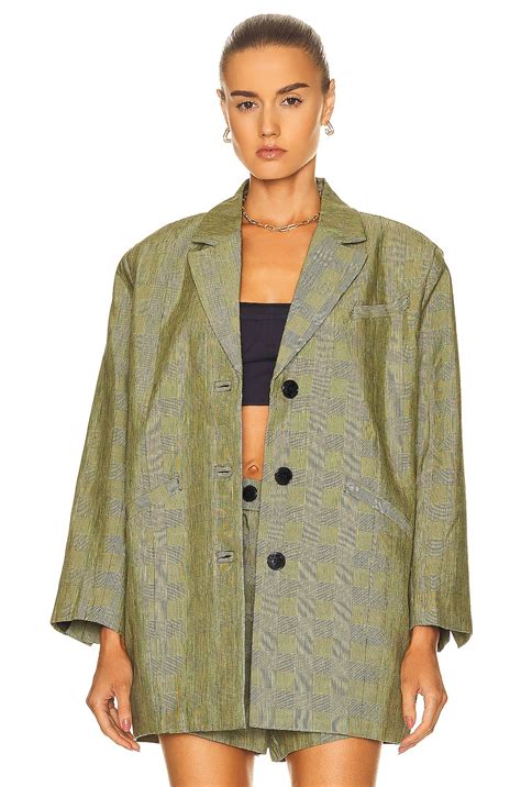 Ganni Slub Check Suiting Blazer in Gold Fusion Check | FWRD