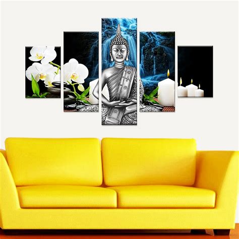 Peaceful Gautam Buddha 5 Pieces Canvas Painting – Wall Melody
