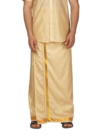 Buy SETHUKRISHNA Men Artsilk Gold Zari Border Readymade Pocket Dhoti ...