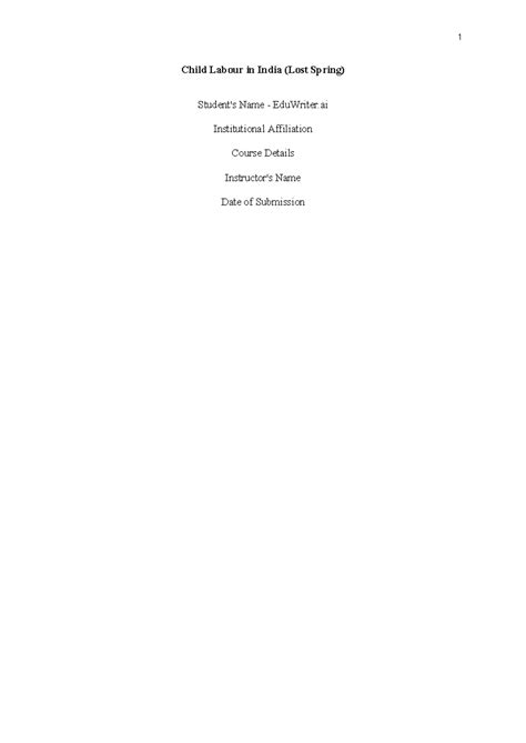 Child Labour in India: Insights from 'Lost Spring' (Literature) - Studocu