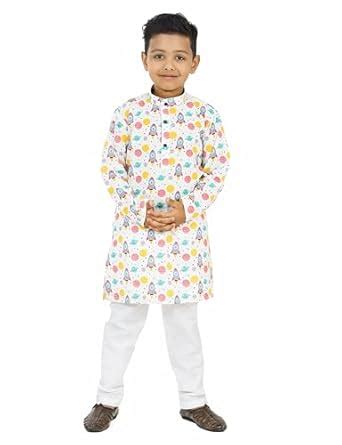 Buy Elephant Foot 100% Cotton Multicolor Rocket Printed Boy's Kurta and ...