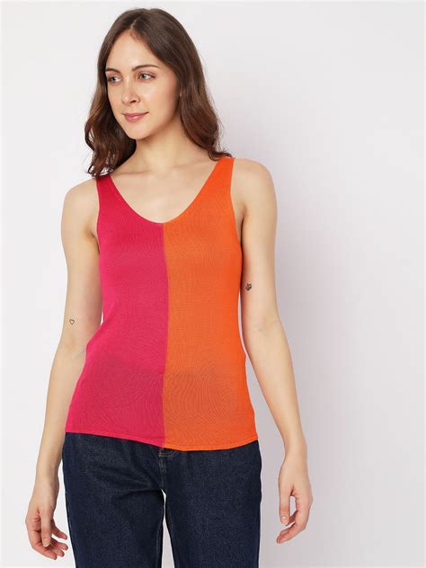 Orange Colourblocked Knit Top