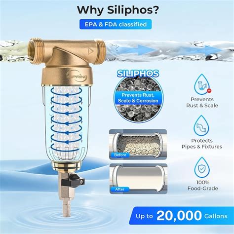 iSpring 50 Micron Reusable Sediment Filter with Siliphos Single-stage ...