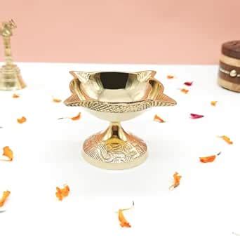 Buy DOKCHAN 4 Face Brass Diya for Pooja, Mandir, Diwali Festival Oil ...