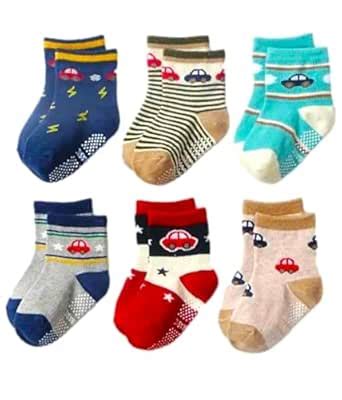 Kids Anti-Skid Socks, 6 Pairs, Random Design Collection, Premium Cotton ...
