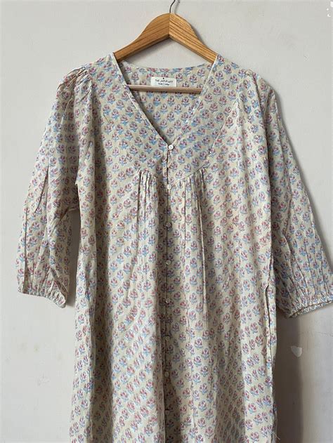 Hand Block Printed V Neck Full Sleeves With Two Pockets Handmade Jaipu ...