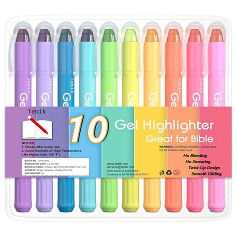 Tebik Gel Highlighter, 10 Colors Paper Safe Highlighter Study Kit ...
