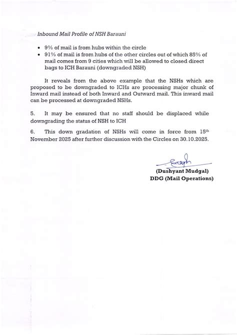 Rationalization of Mail Hubs under MPOP: Downgrading 20 NSHs to ICHs ...
