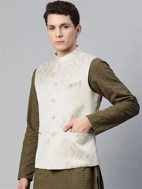 Men Woven Design Jaquard Silk Nehru Jacket – ManQ