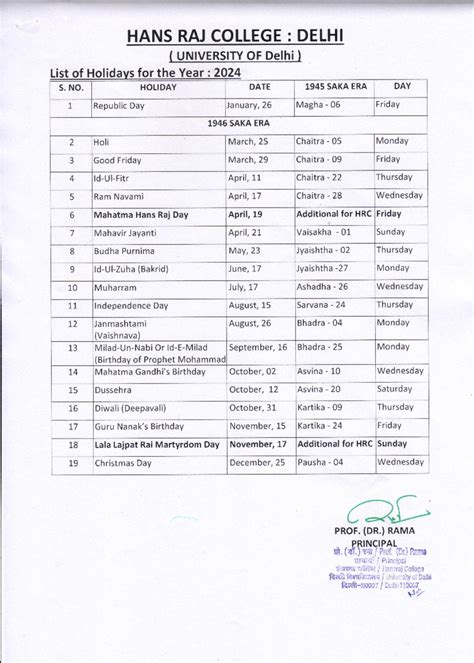 HRC-List of Holidays-2024 - B.Sc.(H) Chemistry - Studocu