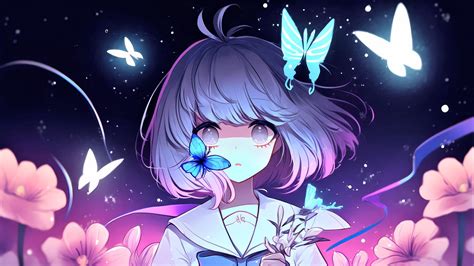 Download wallpaper 1920x1080 girl, butterflies, stars, anime full hd ...