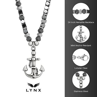 Men's LYNX Black Ion-Plated Stainless Steel & Hematite Bead Chain ...