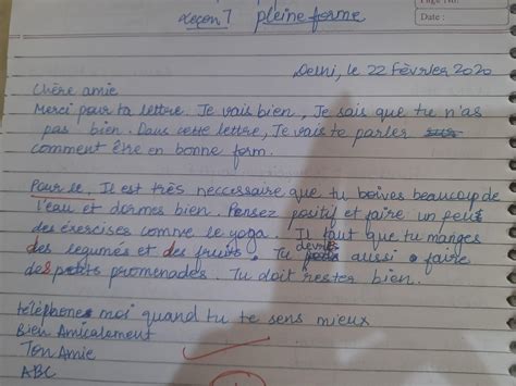 Write a letter to be in Pleine Forme in FRENCH - Brainly.in
